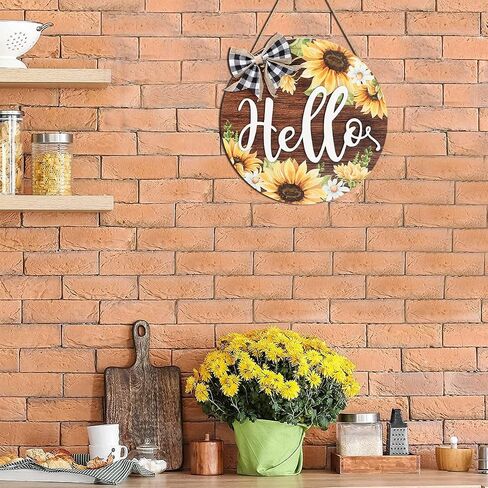 CHDITB ديكور عباد الشمس مرحبا ترحيب الخشب الجدار شنقا علامة (12''x12'')، علامة ترحيب عباد الشمس الملونة للباب الأمامي، جولة عباد الشمس مرحبا معلقة للمنزل مكتب المطبخ حديقة المزرعة in Kuwait