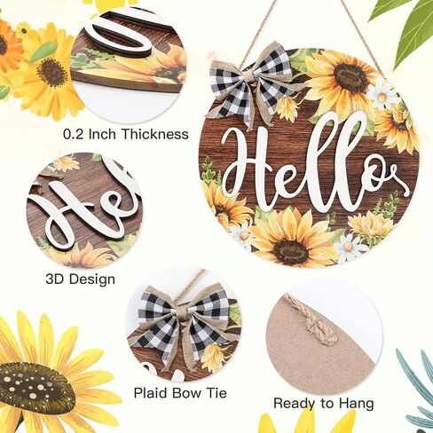 CHDITB ديكور عباد الشمس مرحبا ترحيب الخشب الجدار شنقا علامة (12''x12'')، علامة ترحيب عباد الشمس الملونة للباب الأمامي، جولة عباد الشمس مرحبا معلقة للمنزل مكتب المطبخ حديقة المزرعة in Kuwait