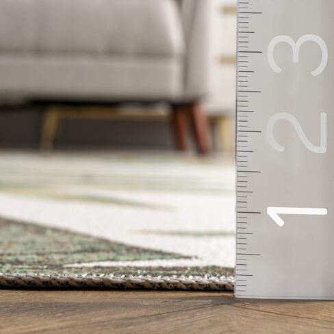 nuLOOM Elen Machine Washable Natural Leaves Ultra Thin Accent Rug, 2' x 3', Olive in Kuwait