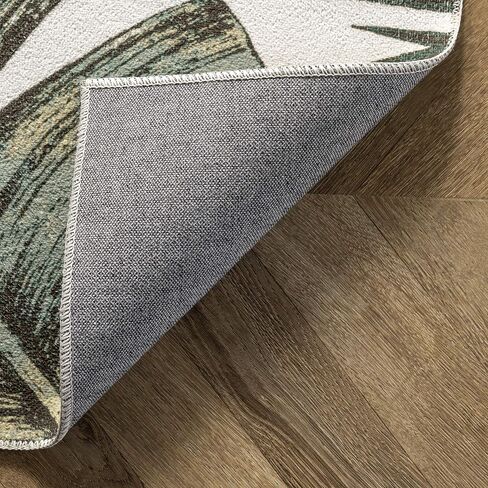 nuLOOM Elen Machine Washable Natural Leaves Ultra Thin Accent Rug, 2' x 3', Olive in Kuwait