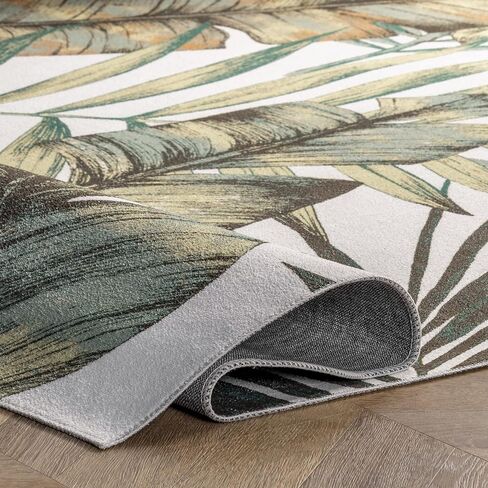 nuLOOM Elen Machine Washable Natural Leaves Ultra Thin Accent Rug, 2' x 3', Olive in Kuwait