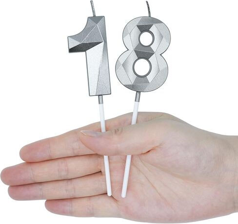 شموع عيد الميلاد الخامس عشر والحادي والخمسين للكيك، رقم فضي 15 51 شمعة ثلاثية الأبعاد على شكل ألماس مستلزمات حفلات أعياد الميلاد للفتيات والفتيان والنساء والرجال in Kuwait