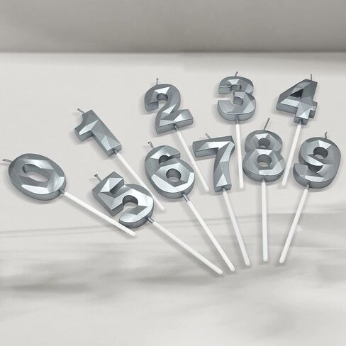 شموع عيد الميلاد الخامس عشر والحادي والخمسين للكيك، رقم فضي 15 51 شمعة ثلاثية الأبعاد على شكل ألماس مستلزمات حفلات أعياد الميلاد للفتيات والفتيان والنساء والرجال in Kuwait