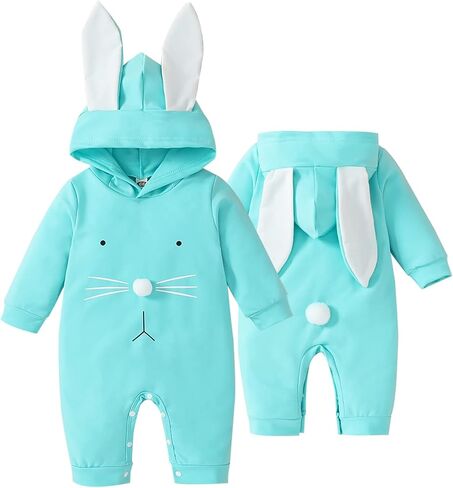 Guodeunh Newborn Baby Girl Boy Easter Romper Bunny Rabbit Ears Hooded Jumpsuit Little Sister and Brother Matching Outfit in Kuwait
