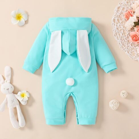 Guodeunh Newborn Baby Girl Boy Easter Romper Bunny Rabbit Ears Hooded Jumpsuit Little Sister and Brother Matching Outfit in Kuwait