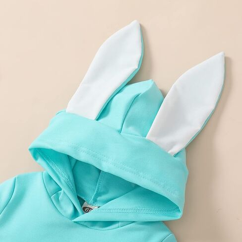 Guodeunh Newborn Baby Girl Boy Easter Romper Bunny Rabbit Ears Hooded Jumpsuit Little Sister and Brother Matching Outfit in Kuwait