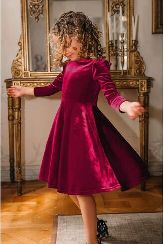 فستان Seiciviy للفتيات من المخمل بأكمام طويلة مكشكش كاجوال للربيع والخريف فستان الأميرة لحفلات الكريسماس ملابس الشتاء in Kuwait