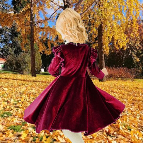 فستان Seiciviy للفتيات من المخمل بأكمام طويلة مكشكش كاجوال للربيع والخريف فستان الأميرة لحفلات الكريسماس ملابس الشتاء in Kuwait