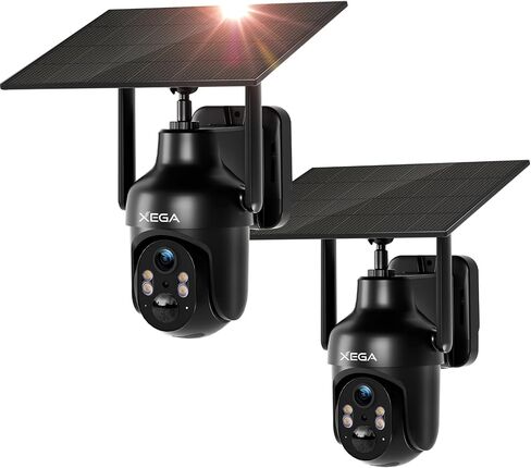 Xega WiFi Solar Security Camera, HD PTZ Wireless Outdoor IP Camera Surveillance Rechargeable Battery with Solar Panel, IR Night Vision, 2-Way Audio, PIR Motion Detection, IP66 Waterproof, 2.4GHz in Saudi Arabia