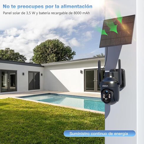 Xega WiFi Solar Security Camera, HD PTZ Wireless Outdoor IP Camera Surveillance Rechargeable Battery with Solar Panel, IR Night Vision, 2-Way Audio, PIR Motion Detection, IP66 Waterproof, 2.4GHz in Saudi Arabia