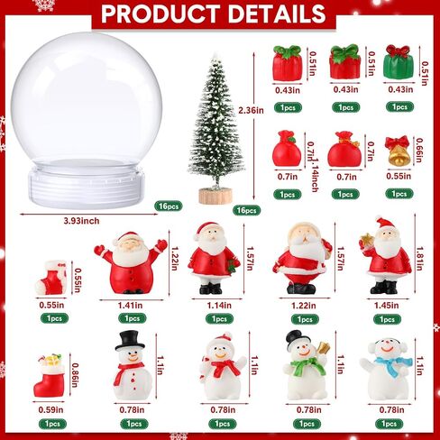 Xinnun 48 Pcs 3.9 Inch Christmas Plastic Snow Globes Kit Including16 Artificial Mini Christmas Trees 16 Mini Resin Christmas Ornaments 16 DIY Snow Globe with Screw off Cap Miniature Pendant Decoration in Kuwait