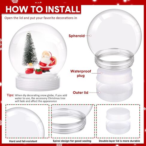 Xinnun 48 Pcs 3.9 Inch Christmas Plastic Snow Globes Kit Including16 Artificial Mini Christmas Trees 16 Mini Resin Christmas Ornaments 16 DIY Snow Globe with Screw off Cap Miniature Pendant Decoration in Kuwait