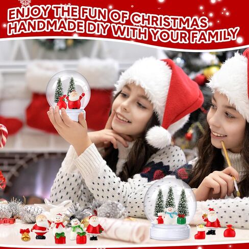 Xinnun 48 Pcs 3.9 Inch Christmas Plastic Snow Globes Kit Including16 Artificial Mini Christmas Trees 16 Mini Resin Christmas Ornaments 16 DIY Snow Globe with Screw off Cap Miniature Pendant Decoration in Kuwait