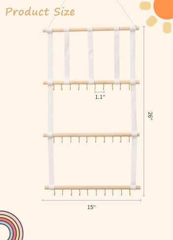 حامل القوس المنظم للشعر من HBselect 4 صفوف للفتيات فيونكات الشعر المعلقة وحامل عصابة رأس الطفل منظم القوس الخشبي مناسب للجدار أو الغرفة أو الباب أو الخزانة (شريط أبيض) in Kuwait