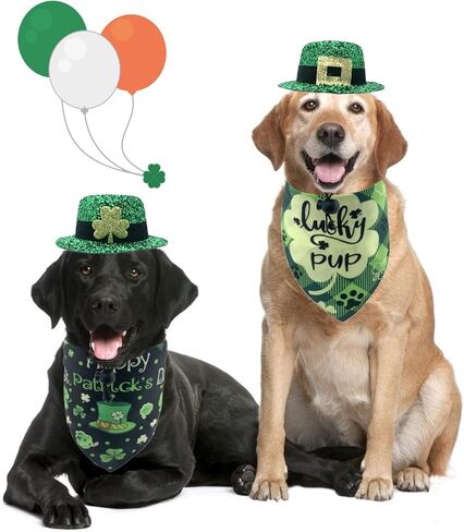 Vehomy 4Pcs Dog Saint Patricks Day Hat Bandana Accessories Green Paillette Dog Hat with Shamrock Decor Reversible Pet St. Patrick's Day Bandana Triangle Scarf with Clover Pattern for Dog Cat in Saudi Arabia