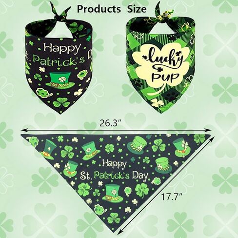 Vehomy 4Pcs Dog Saint Patricks Day Hat Bandana Accessories Green Paillette Dog Hat with Shamrock Decor Reversible Pet St. Patrick's Day Bandana Triangle Scarf with Clover Pattern for Dog Cat in Saudi Arabia