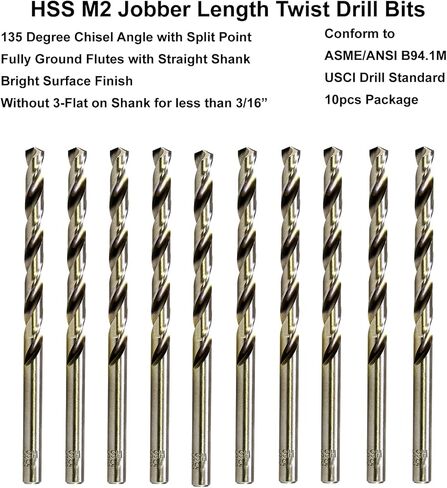 MAXTOOL 9/64" 10pcs Identical Jobber Length Drills HSS M2 Twist Drill Bits Fully Ground Bright Straight Shank Drills; JBF02W13R09P10 in Saudi Arabia