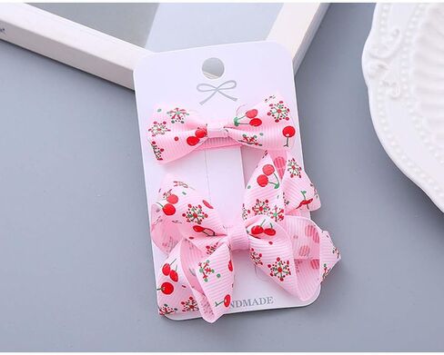 Baby Girls Pink Strawberry Hair Bow Clip Alligator Pink Bow Hair Clip for Toddlers Little Girls Kids 2 Pack ZFJ42 (Strawberry Pattern) in Saudi Arabia