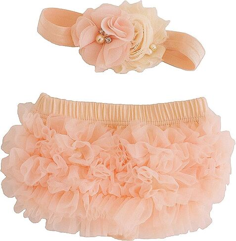 2 قطعة الفتيات حديثي الولادة الخوخ الشيفون البنطلون و مجموعة عصابات رأس الوليد صور الدعامة طفلة كعكة سحق الزي in Kuwait