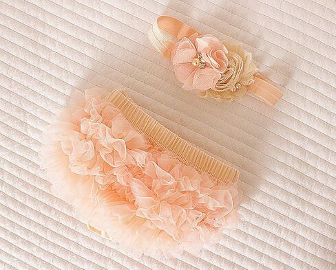 2 قطعة الفتيات حديثي الولادة الخوخ الشيفون البنطلون و مجموعة عصابات رأس الوليد صور الدعامة طفلة كعكة سحق الزي in Kuwait