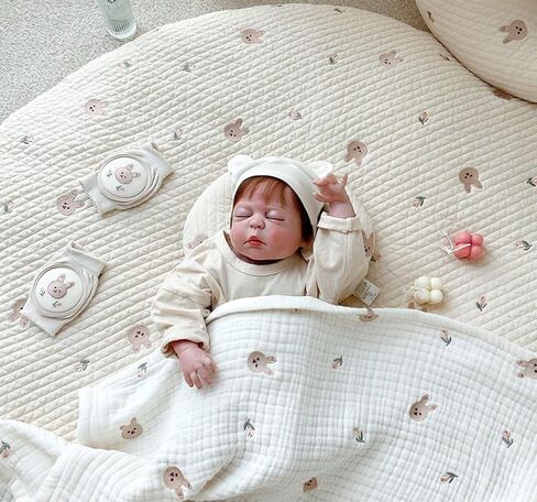 Baby Play Mats, 33.5" Cotton Embroidered Crawling Mat, Detachable Washable Floor Mat Soft Kids Room Decor Rug Gym Nursery Area Rug Playroom Mat Carpet for Infant Toddler in Kuwait