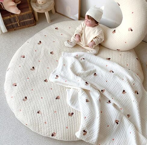 Baby Play Mats, 33.5" Cotton Embroidered Crawling Mat, Detachable Washable Floor Mat Soft Kids Room Decor Rug Gym Nursery Area Rug Playroom Mat Carpet for Infant Toddler in Kuwait