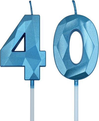 40th Birthday Candles for Cake, Gold Number 40 3D Diamond Shaped Candle Birthday Decorations Party Supplies for Women or Men in Saudi Arabia