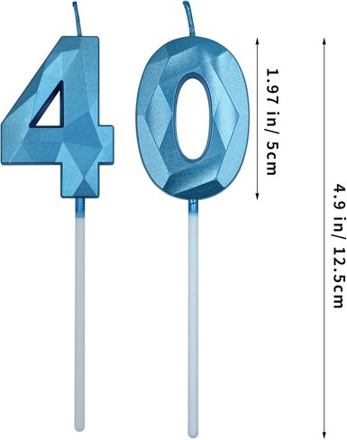 40th Birthday Candles for Cake, Gold Number 40 3D Diamond Shaped Candle Birthday Decorations Party Supplies for Women or Men in Saudi Arabia