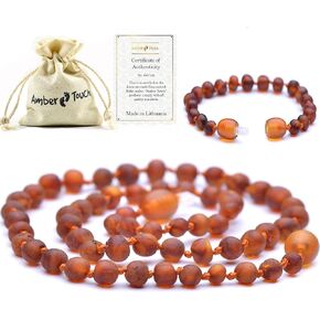 RAW Baltic Amber Necklace and Amber Bracelet - Natural Amber from Baltic Region, Genuine Amber (13in. and 5.5in.)