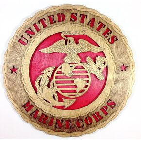 USMC United States Marine Corps Military Armed Forces Decorative Laser Crafted Wooden Wall Plaque and Stand, Multicolor in Saudi Arabia