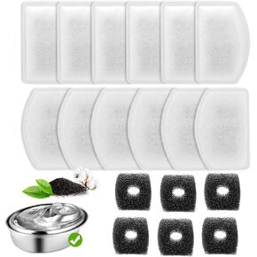 استبدال فلتر نافورة المياه للقطط من كارسنت، 12 قطعة بديلة لفلتر نافورة القطط و6 عبوات فلتر إسفنجي لنافورة مياه للحيوانات الأليفة بسعة 100 أونصة/3 لتر in Kuwait