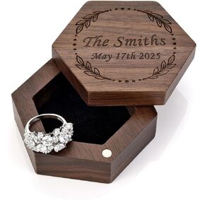 Yoption Ring Box, Handcrafted Walnut Wood Jewelry Box for Wedding Ceremony Ring Storage