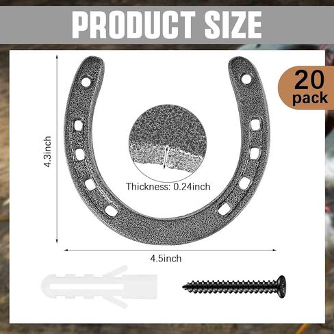 Blulu 20 Pcs Iron Horseshoe Wall Decor 4.3 Inch Medium Horseshoe for Wall Horse Decorations Party Indoor Outdoor, Dark Silver in Kuwait