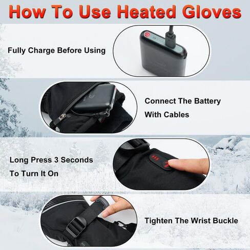 قفازات uupalee للتدفئة للرجال والنساء - قفاز شتوي دافئ مقاوم للماء للطقس البارد مع بطارية in Kuwait