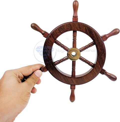 Nagina International Hand Crafted Premium Nautical Wooden Ship Wheel | Exclusive Pirate's Wall Decor | Ocean & Beach Maritime Nursery Decorative Hanging (4 Inches, Brass Ring Handle) in Saudi Arabia