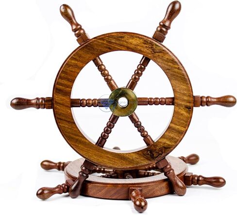 Nagina International Hand Crafted Premium Nautical Wooden Ship Wheel | Exclusive Pirate's Wall Decor | Ocean & Beach Maritime Nursery Decorative Hanging (4 Inches, Brass Ring Handle) in Saudi Arabia