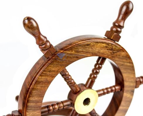 Nagina International Hand Crafted Premium Nautical Wooden Ship Wheel | Exclusive Pirate's Wall Decor | Ocean & Beach Maritime Nursery Decorative Hanging (4 Inches, Brass Ring Handle) in Saudi Arabia