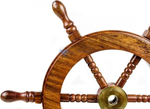 Nagina International Hand Crafted Premium Nautical Wooden Ship Wheel | Exclusive Pirate's Wall Decor | Ocean & Beach Maritime Nursery Decorative Hanging (4 Inches, Brass Ring Handle) in Saudi Arabia