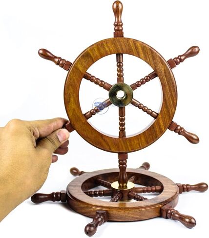 Nagina International Hand Crafted Premium Nautical Wooden Ship Wheel | Exclusive Pirate's Wall Decor | Ocean & Beach Maritime Nursery Decorative Hanging (4 Inches, Brass Ring Handle) in Saudi Arabia