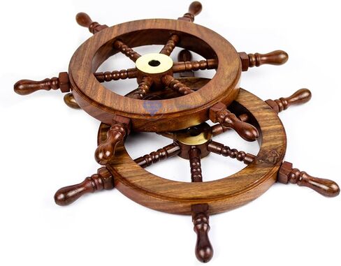 Nagina International Hand Crafted Premium Nautical Wooden Ship Wheel | Exclusive Pirate's Wall Decor | Ocean & Beach Maritime Nursery Decorative Hanging (4 Inches, Brass Ring Handle) in Saudi Arabia