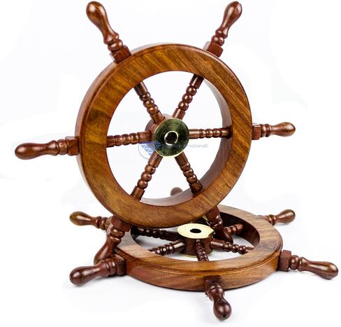 Nagina International Hand Crafted Premium Nautical Wooden Ship Wheel | Exclusive Pirate's Wall Decor | Ocean & Beach Maritime Nursery Decorative Hanging (4 Inches, Brass Ring Handle) in Saudi Arabia