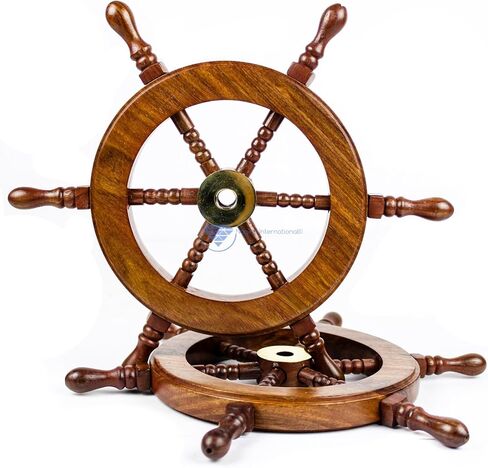 Nagina International Hand Crafted Premium Nautical Wooden Ship Wheel | Exclusive Pirate's Wall Decor | Ocean & Beach Maritime Nursery Decorative Hanging (4 Inches, Brass Ring Handle) in Saudi Arabia