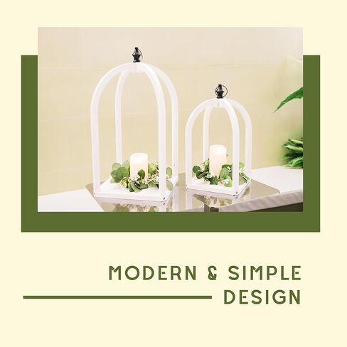 HPC Decor 2 حزمة من الفوانيس الخشبية المزخرفة - فوانيس الشموع المزخرفة مع إكليل وسلسلة LED - قطع مركزية لفوانيس المزرعة الريفية العتيقة لحفلات الزفاف، والحفلات، وديكور المنزل (أبيض متعثر) in Kuwait