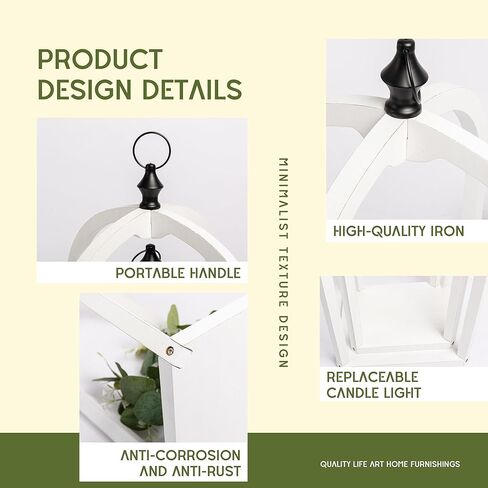 HPC Decor 2 حزمة من الفوانيس الخشبية المزخرفة - فوانيس الشموع المزخرفة مع إكليل وسلسلة LED - قطع مركزية لفوانيس المزرعة الريفية العتيقة لحفلات الزفاف، والحفلات، وديكور المنزل (أبيض متعثر) in Kuwait