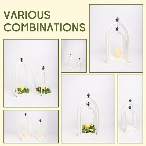 HPC Decor 2 حزمة من الفوانيس الخشبية المزخرفة - فوانيس الشموع المزخرفة مع إكليل وسلسلة LED - قطع مركزية لفوانيس المزرعة الريفية العتيقة لحفلات الزفاف، والحفلات، وديكور المنزل (أبيض متعثر) in Kuwait