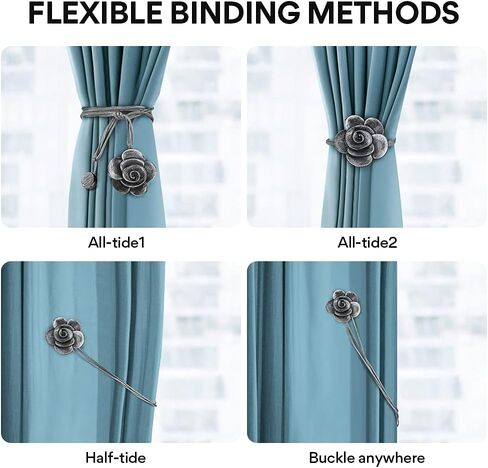 Curtain Ties Magnetic, Aimou Resin Flower Curtain Tiebacks Vintage Curtain Drapery Holdbacks, Magnetic Window Drapery Decorative Holders with Rope for Outdoor, Home, and Office(2 Pack, Ink Black) in Saudi Arabia