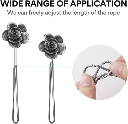 Curtain Ties Magnetic, Aimou Resin Flower Curtain Tiebacks Vintage Curtain Drapery Holdbacks, Magnetic Window Drapery Decorative Holders with Rope for Outdoor, Home, and Office(2 Pack, Ink Black) in Saudi Arabia