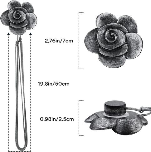 Curtain Ties Magnetic, Aimou Resin Flower Curtain Tiebacks Vintage Curtain Drapery Holdbacks, Magnetic Window Drapery Decorative Holders with Rope for Outdoor, Home, and Office(2 Pack, Ink Black) in Saudi Arabia