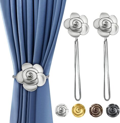 Curtain Ties Magnetic, Aimou Resin Flower Curtain Tiebacks Vintage Curtain Drapery Holdbacks, Magnetic Window Drapery Decorative Holders with Rope for Outdoor, Home, and Office(2 Pack, Ink Black) in Saudi Arabia