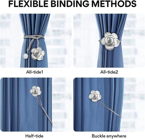 Curtain Ties Magnetic, Aimou Resin Flower Curtain Tiebacks Vintage Curtain Drapery Holdbacks, Magnetic Window Drapery Decorative Holders with Rope for Outdoor, Home, and Office(2 Pack, Ink Black) in Saudi Arabia